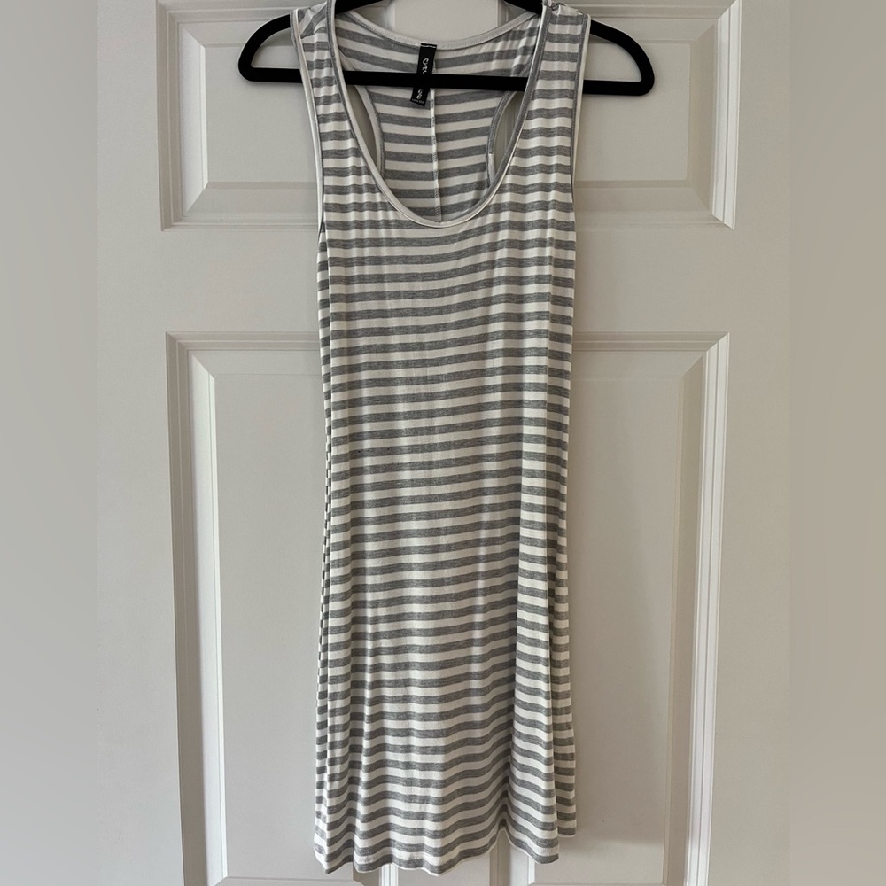Gray and White/Cream Striped Tank Dress